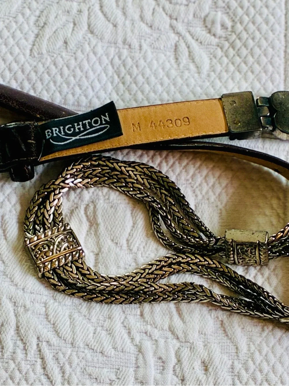 Brighton Leather & Silvertone Belt, Medium